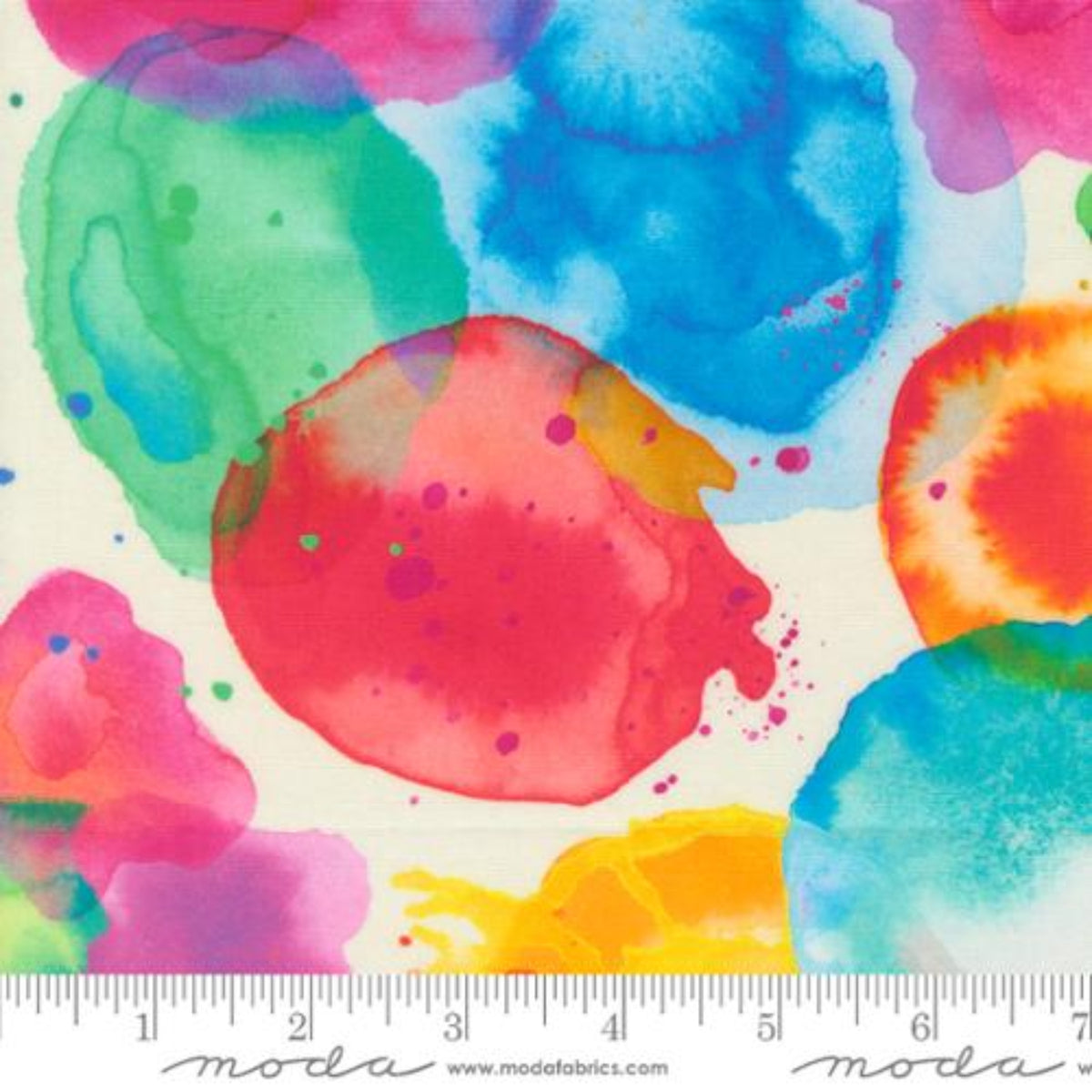 Textured abstract watercolor fabric print featuring a soft, blended mix of mottled textures in pastel pink, lavender, sky blue, and hints of bright coral.
