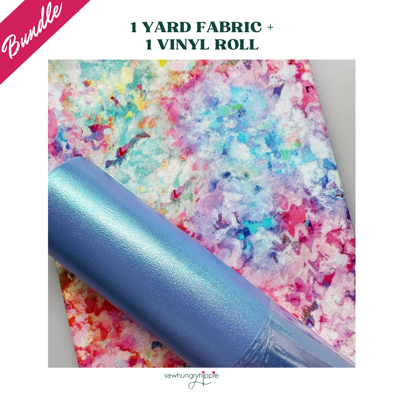 Watercolor Fabric + Iridescent Blue Vinyl Bundle
