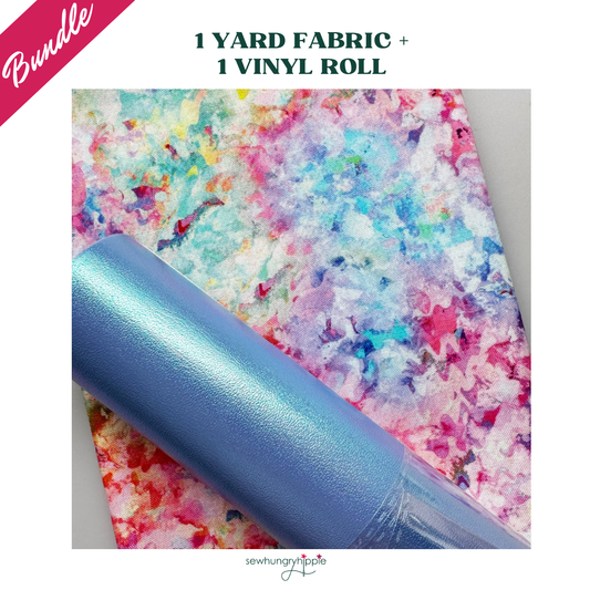 Watercolor Fabric + Iridescent Blue Vinyl Bundle