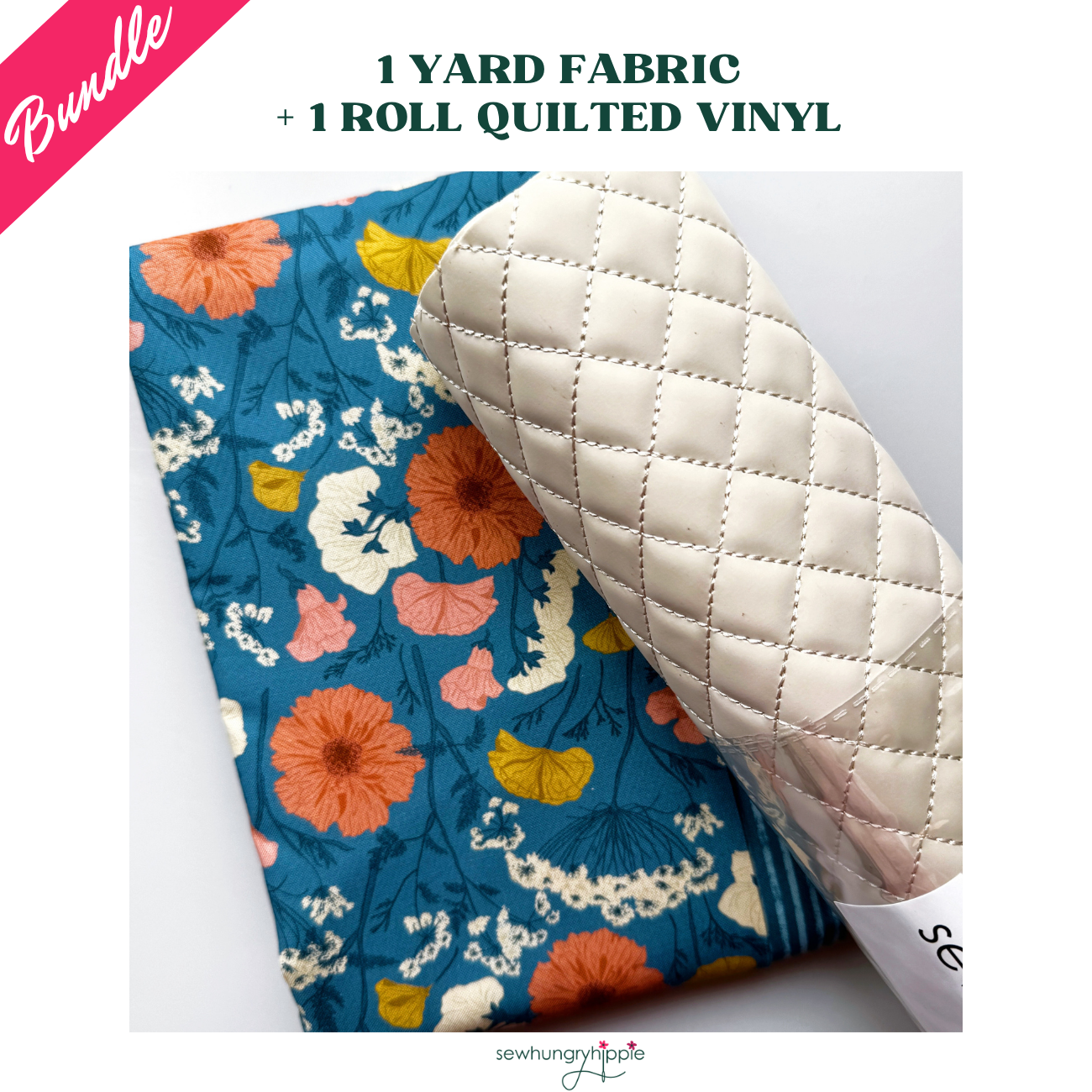 Blue Floral Fabric & Creamy White Quilted Vinyl Bundle – Bag Making Kit
