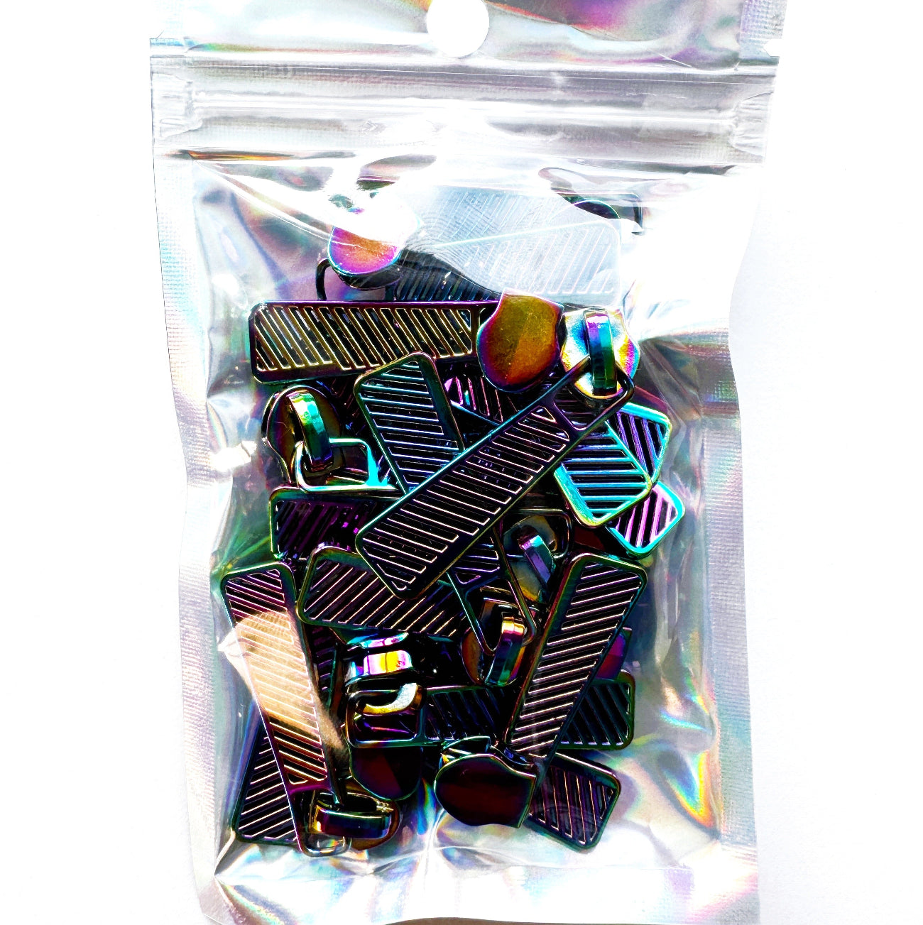 20-pack rainbow zipper pulls for #5 zipper tape, colorful hardware for handmade bags, pouches, and accessories.