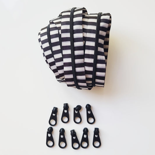 Black and White Bold Stripes 3mm Zipper PACK w pulls