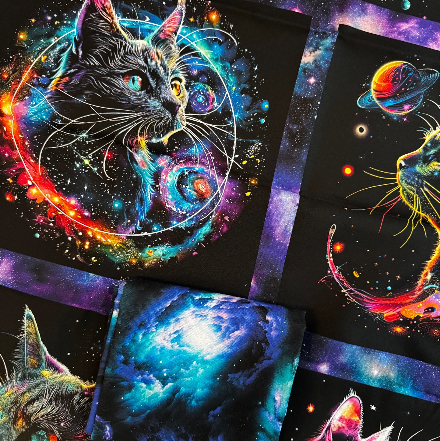 Galaxy Cat Fabric Bundle – Celestial Cats Panel + Galaxy Fabric