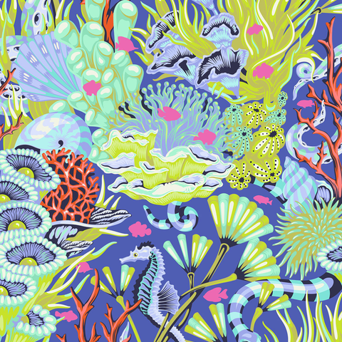 Tula Pink Floral Reef - Reef What You Sew in Marine | FreeSpirit Quilting Fabric