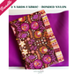 A product bundle promotional image with a white border. A pink ribbon in the top-left corner reads "Bundle," and dark green text across the top reads "2 YARDS FABRIC + BONDED NYLON." The main photo displays a folded piece of "Khokhloma Soul" fabric from the Soul Fusion collection by Art Gallery Fabrics, featuring its signature vibrant purple and orange botanical prints. The patterned fabric is layered over a solid magenta-purple bonded nylon sheet, with the "sewhungryhippie" logo centered at the bottom.