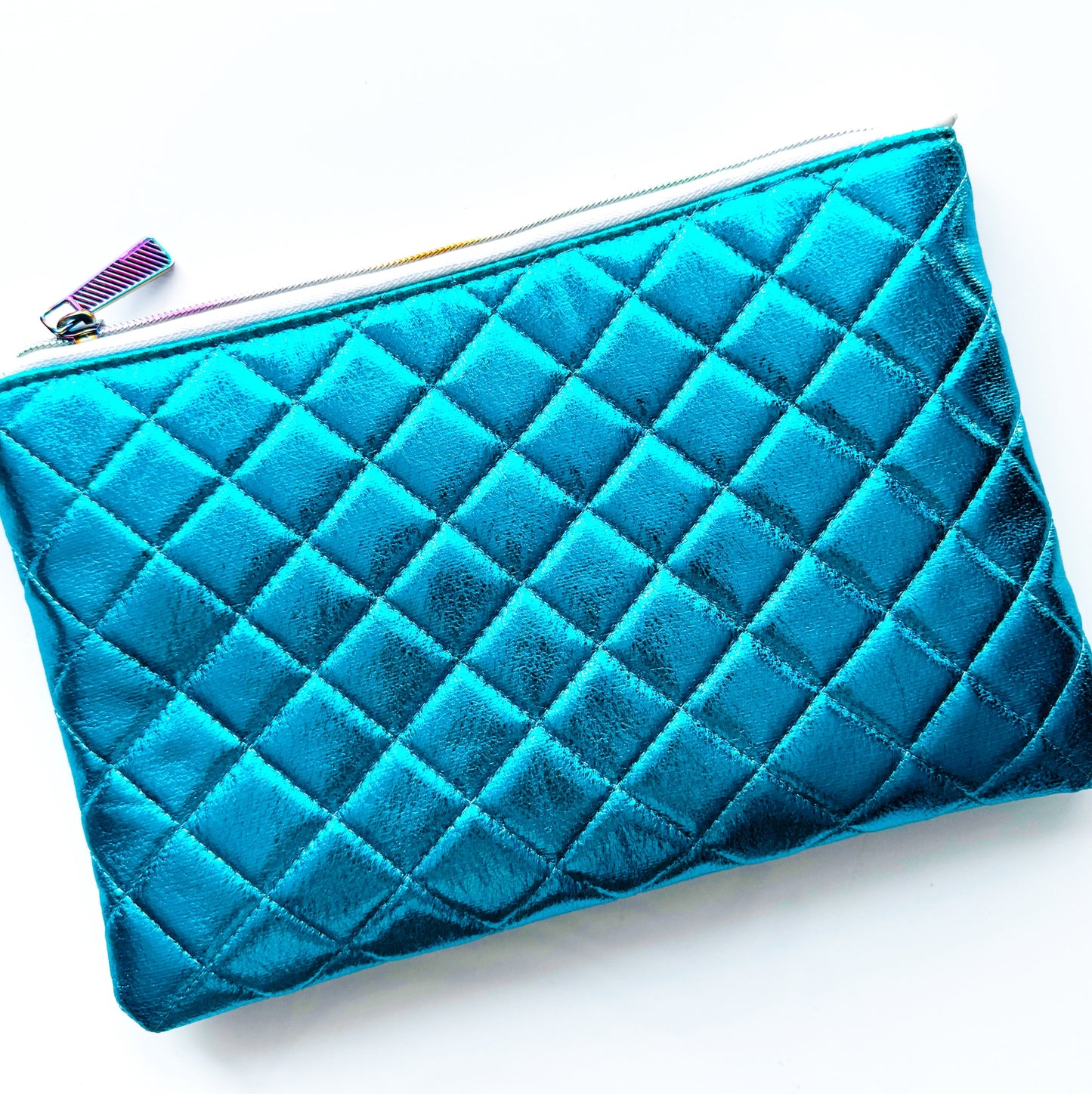 Quilted Soft Vinyl Zipper Pouch KIT Blue Lagoon color