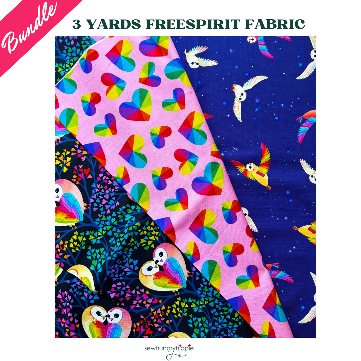 This is a 3-yard fabric bundle from the Love Under the Stars collection by Katy Tanis for FreeSpirit Fabrics.