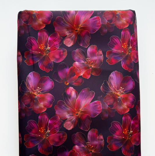 Bonded Nylon Burgundy Purple Florals - Durable Fabric for Bags