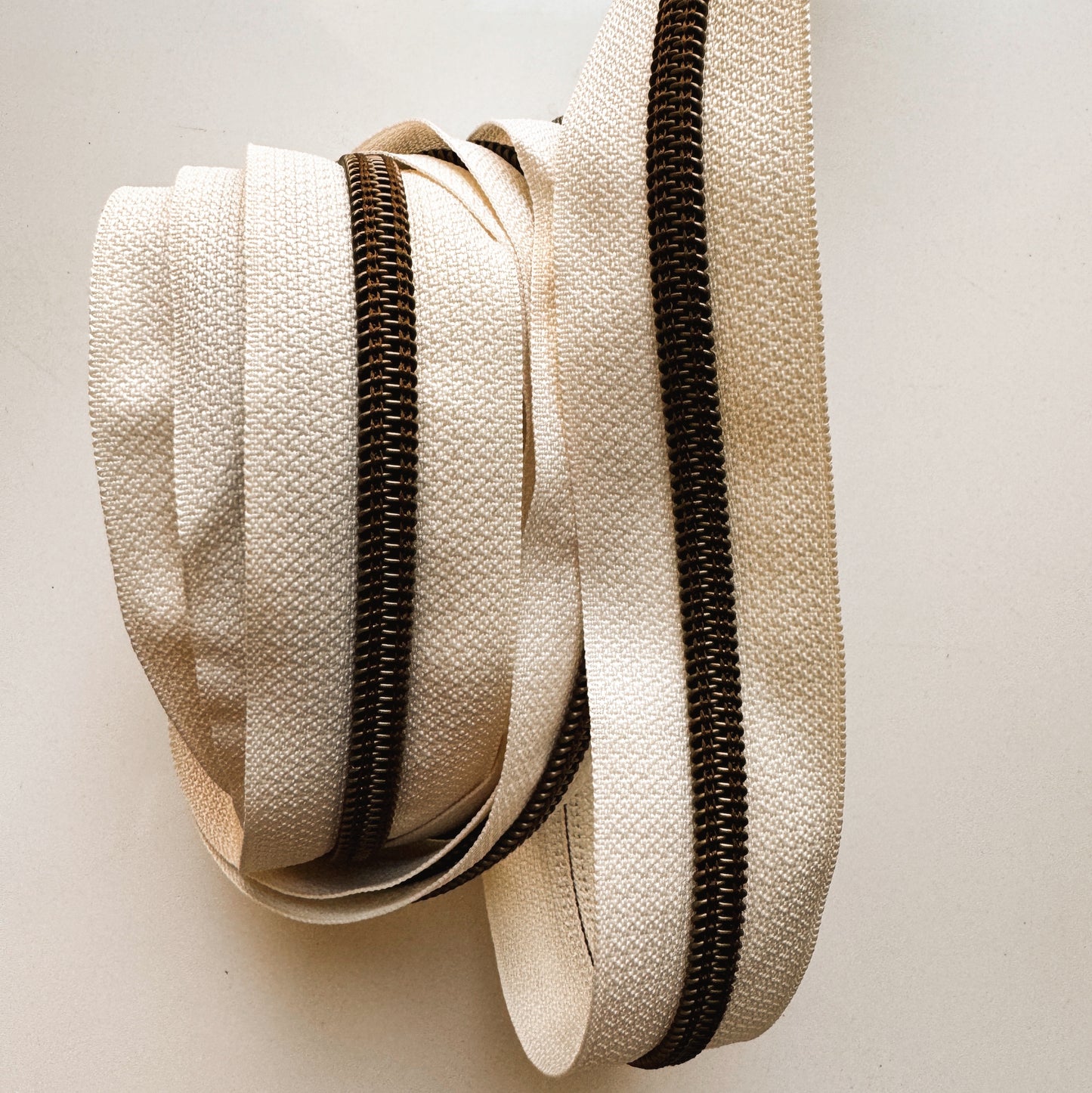 Cream and Bronze Zipper tape