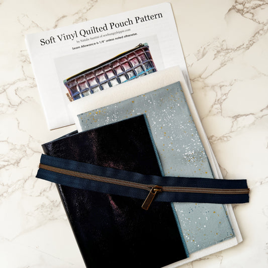 Quilted Soft Vinyl Zipper Pouch KIT Navy Blue