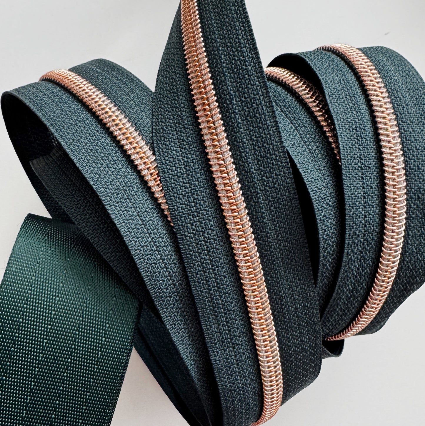 Zipper Tape - Hunter Green & Rose Gold