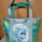 Tote in iridescent Dragon Moonglow vinyl with a baby dragon print front panel