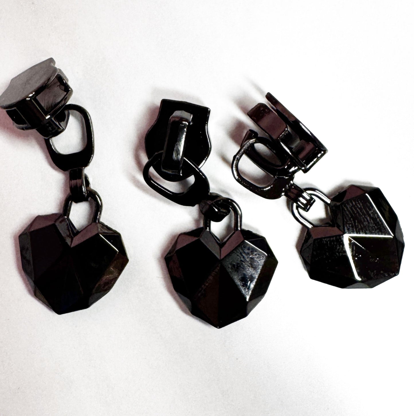 Prismatic Hearts  Zipper Pulls 3 pack gunmetal finish