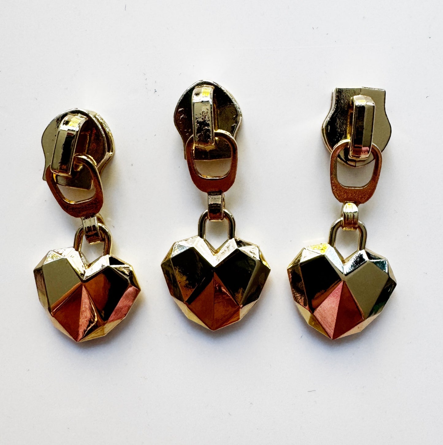 Prismatic Hearts Zipper Pulls 3 pack gold finish