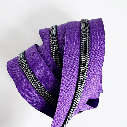 Deep Purple and gunmetal Zipper Tape 3 yds