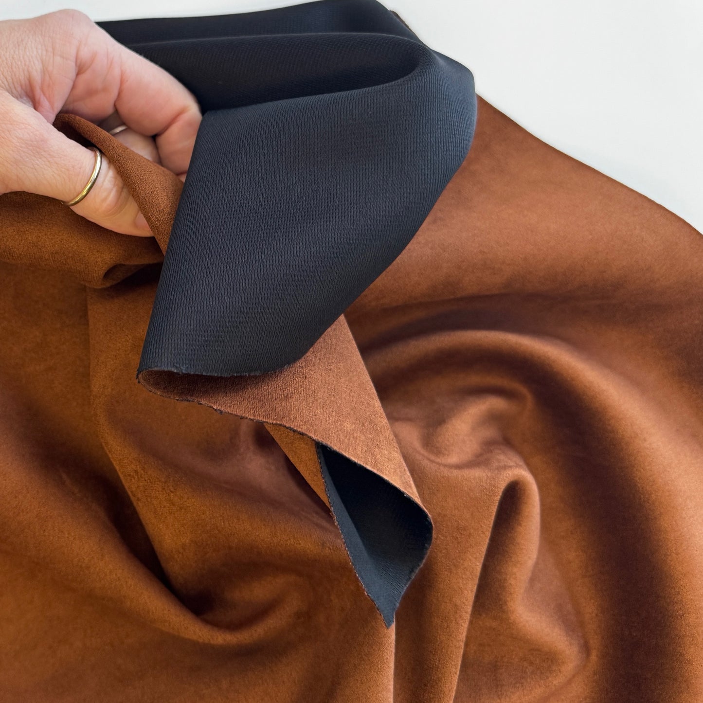 Faux Suede Cognac Brown Fabric – 18" x 54" Roll | Soft Vegan Leather for Bag Making & Sewing