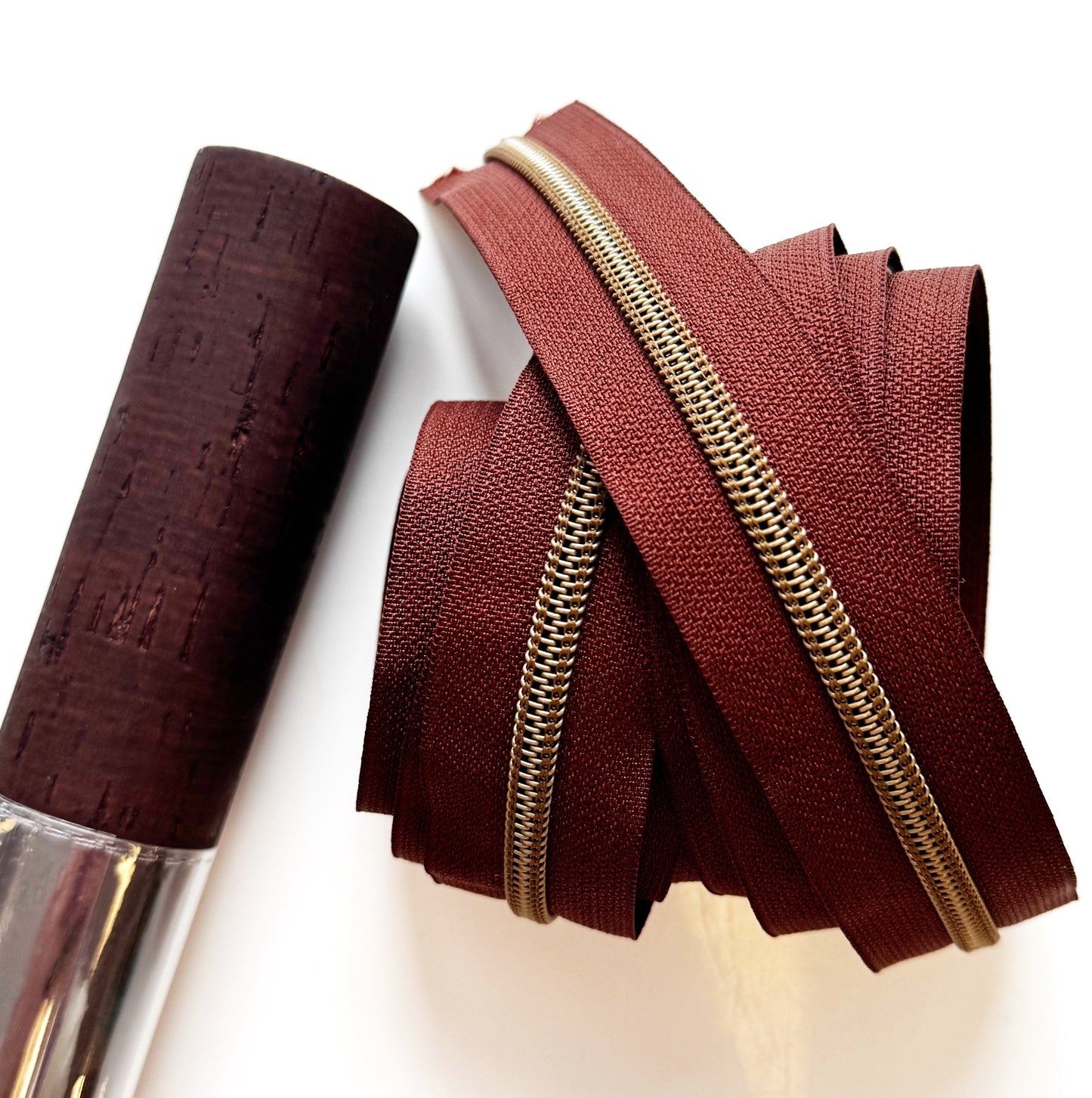 Brown Zipper Tape - #5 Nylon Continuous Zipper 3 Yards with Bronze Teeth