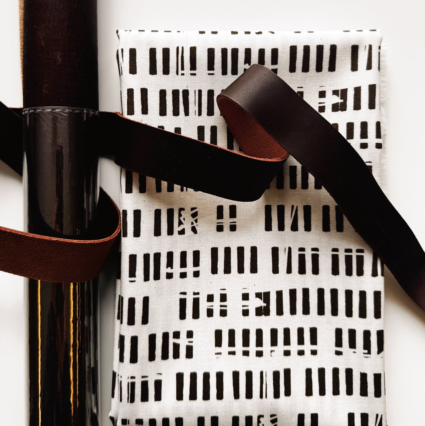 Brown and Cream Fabric, Vinyl Roll and Leather Strap Bundle