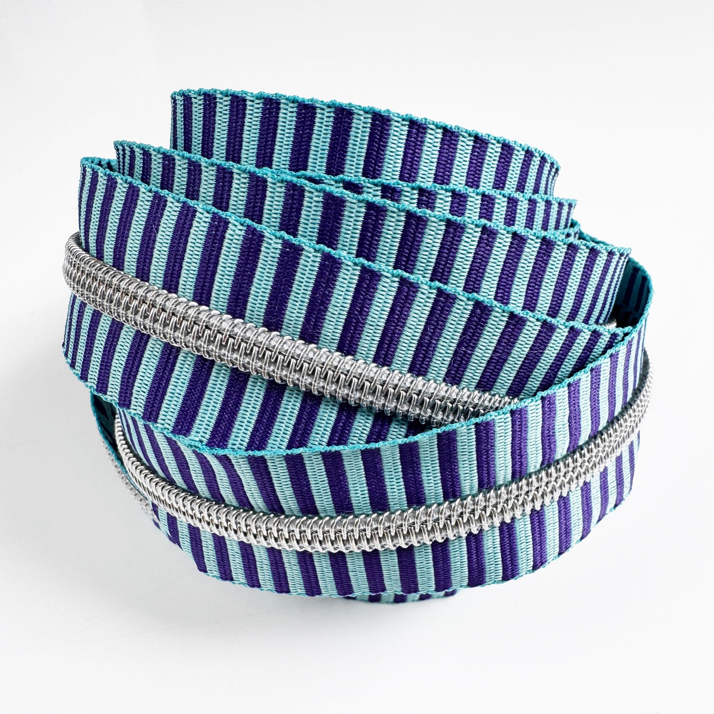 Blue & Teal Striped Jacquard Woven Zipper Tape | #5 Nylon | Silver Teeth