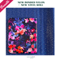 A bold watercolor floral print on a dark bonded nylon fabric pack resting on a sparkling, dark blue glitter vinyl surface for heavy-duty bag making