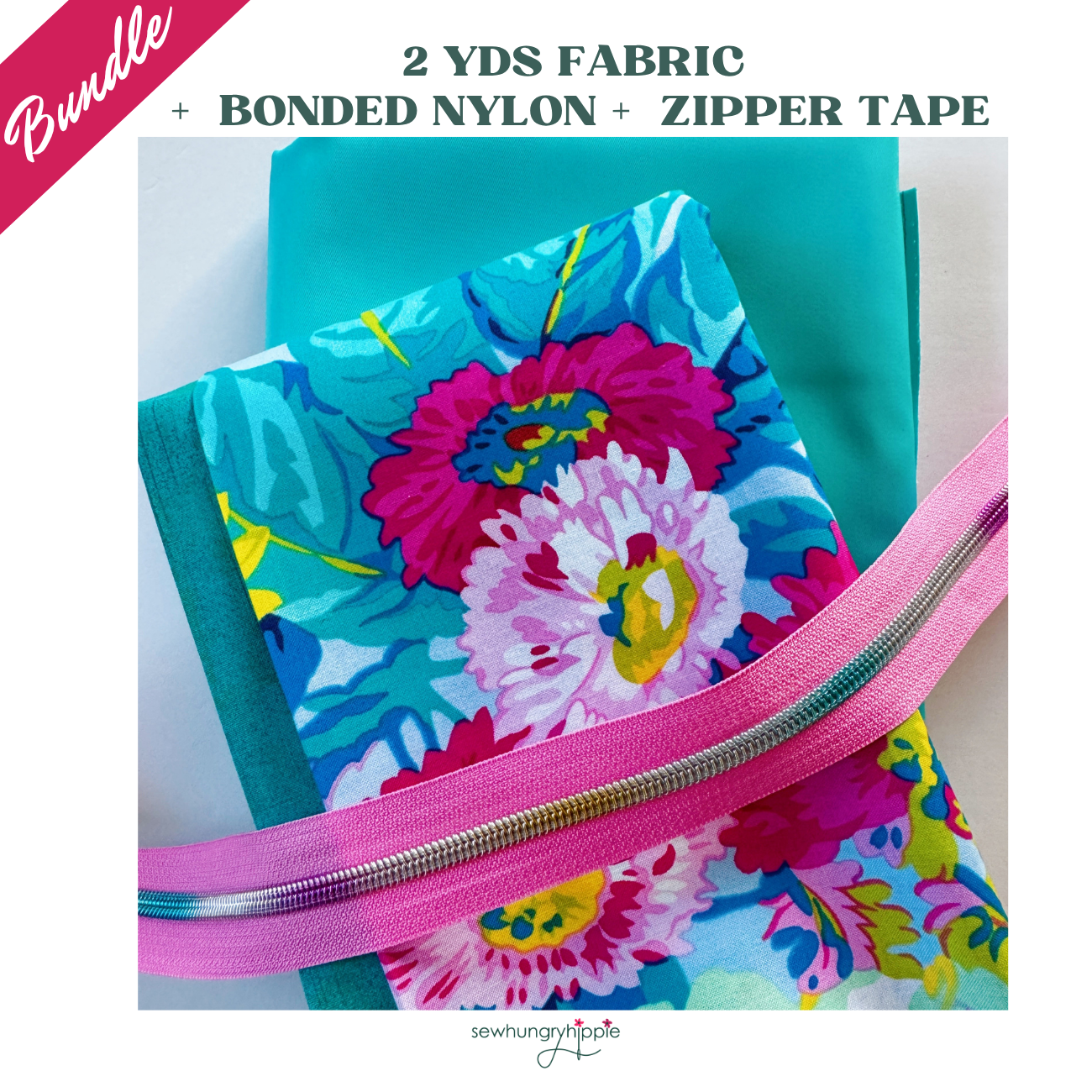 Aqua Flora Bundle – Fabrics, Bonded Nylon & Zipper Tape
