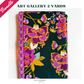 Art Gallery Fabrics two-piece fabric bundle featuring a dark teal quilting cotton with large, vibrant purple, magenta, and orange floral prints, paired with a coordinating magenta geometric wavy border fabric