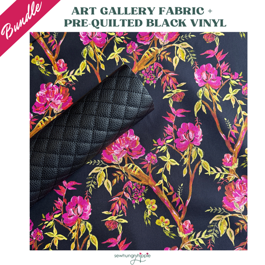 Art Gallery Fabric + Pebbled Pre-Quilted Black Vinyl Bundle | Bag-Making Kit