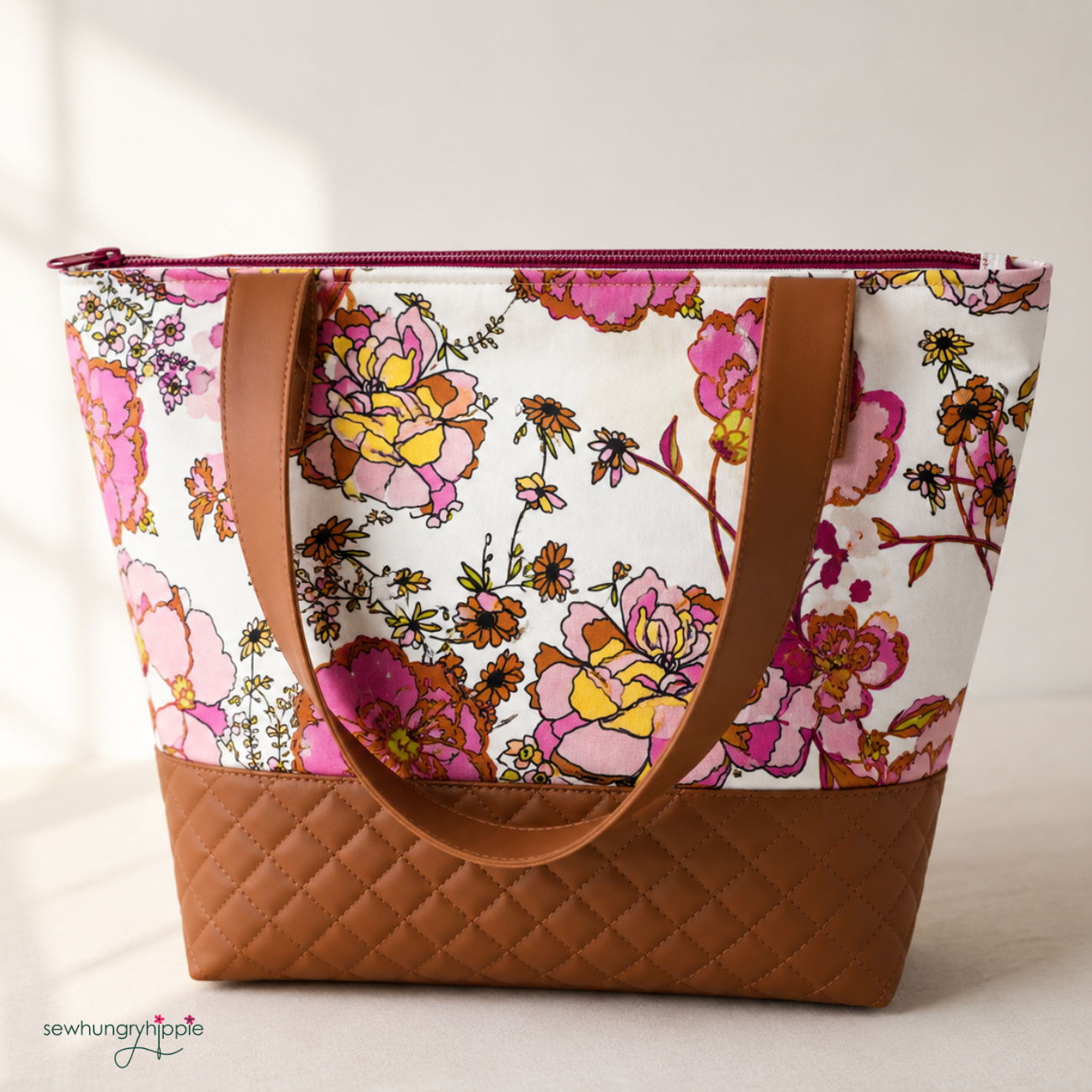 Art Gallery Floral & Quilted Vinyl Bundle – Cotton Poplin, Cinnamon Pre-Quilted Vinyl & Wine Red Zipper Tape