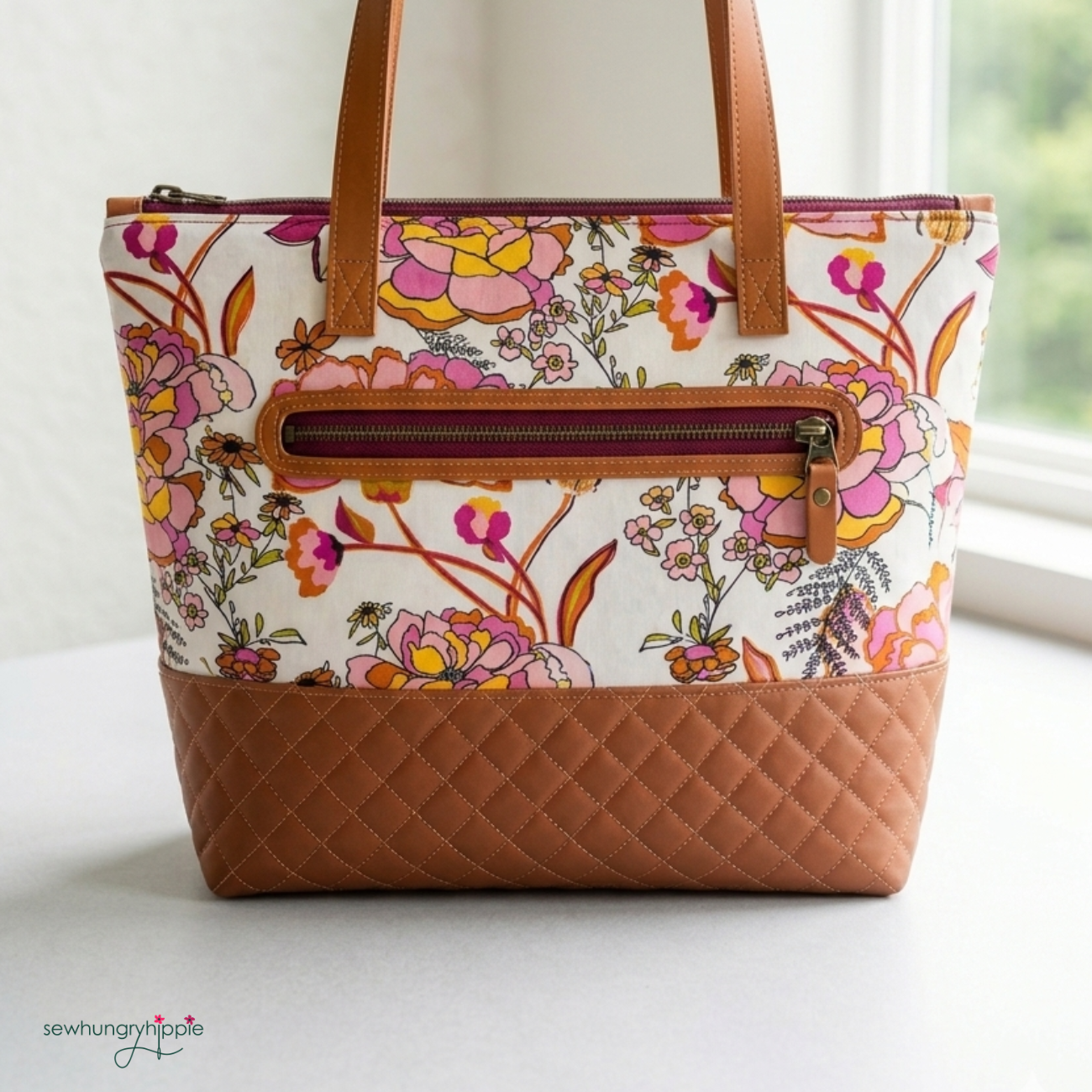 Art Gallery Floral & Quilted Vinyl Bundle – Cotton Poplin, Cinnamon Pre-Quilted Vinyl & Wine Red Zipper Tape