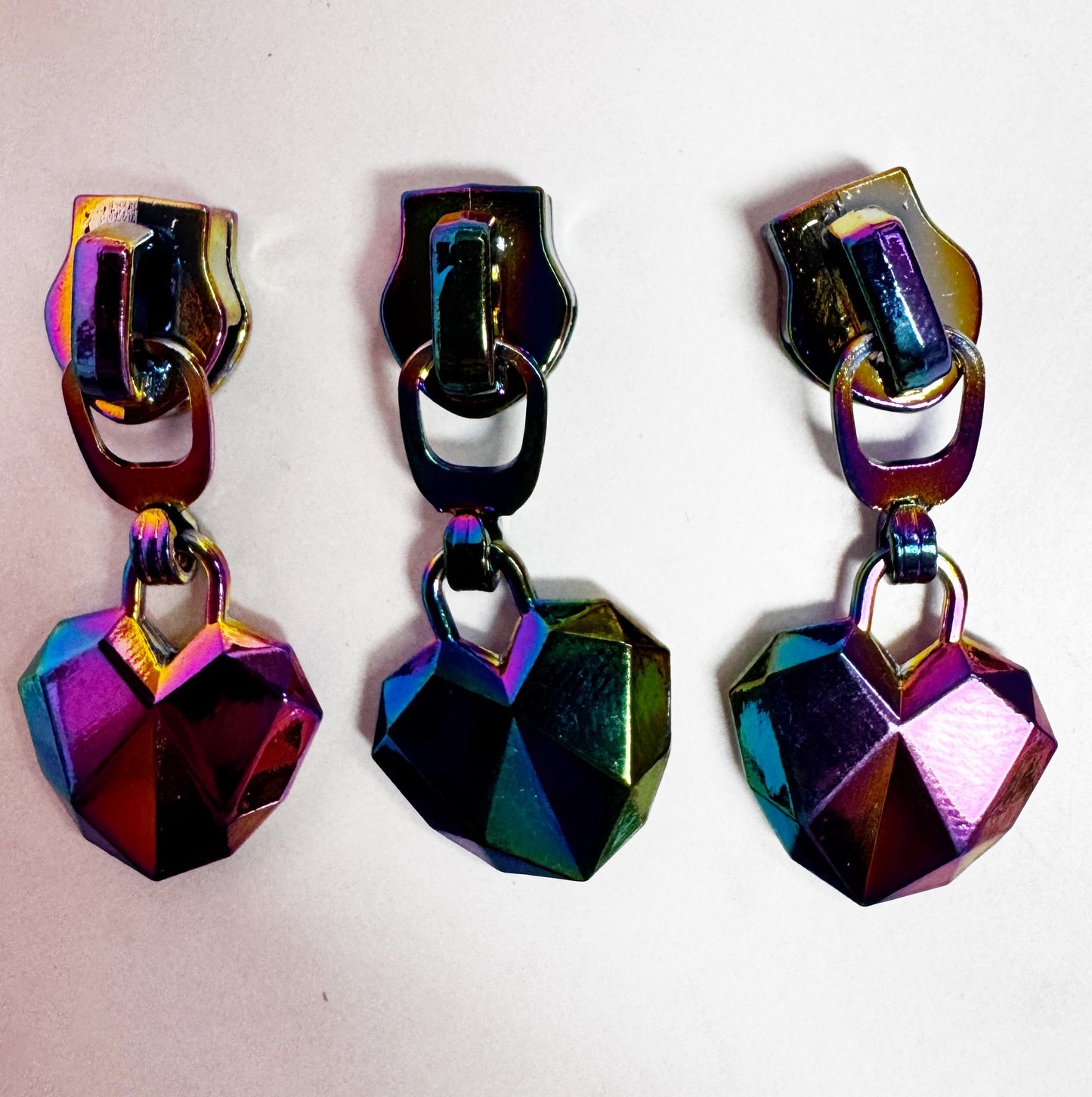 Prismatic Hearts  Zipper Pulls 3 pack gunmetal finish