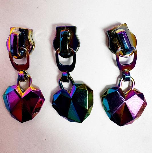 Prismatic Hearts  Zipper Pulls 3 pack rainbow finish