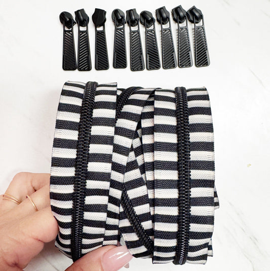 Black and White Bold Stripes 5mm Zipper Pack