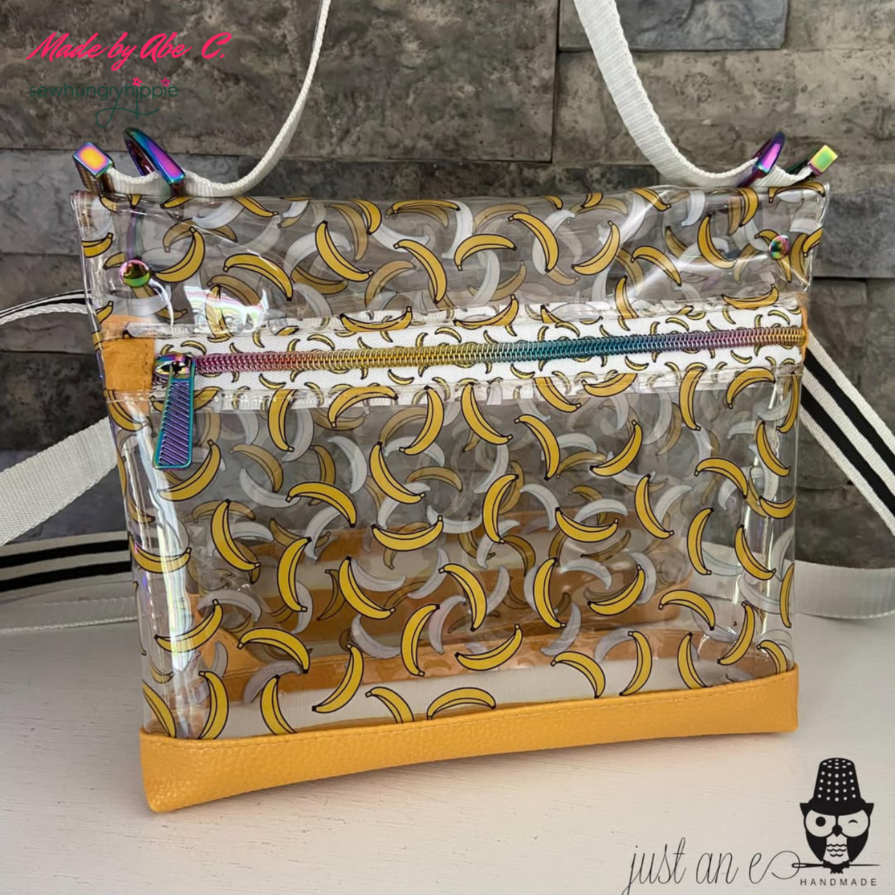 handmade bag using yellow banana transparent vinyl fabric for accessories