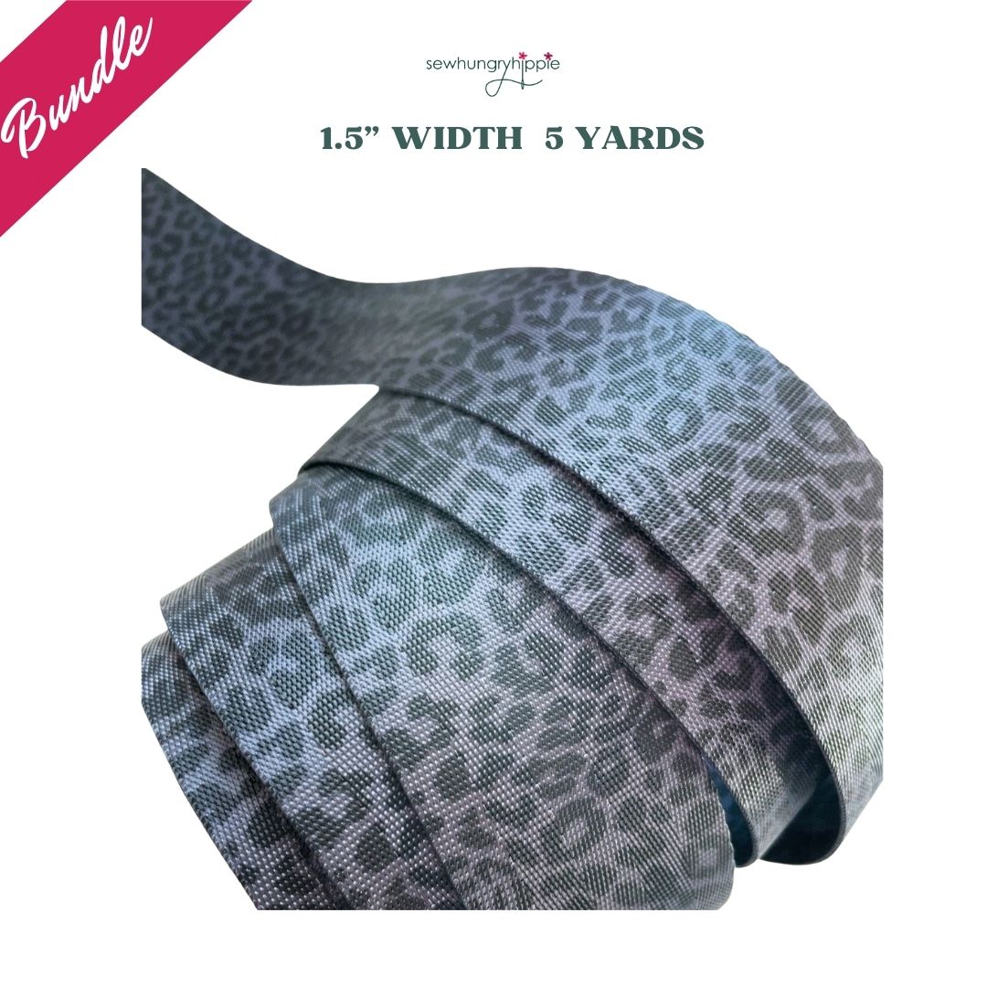 Black & Grey Leopard Print Seatbelt Webbing 1.5" Width - 5 Yard Bundle