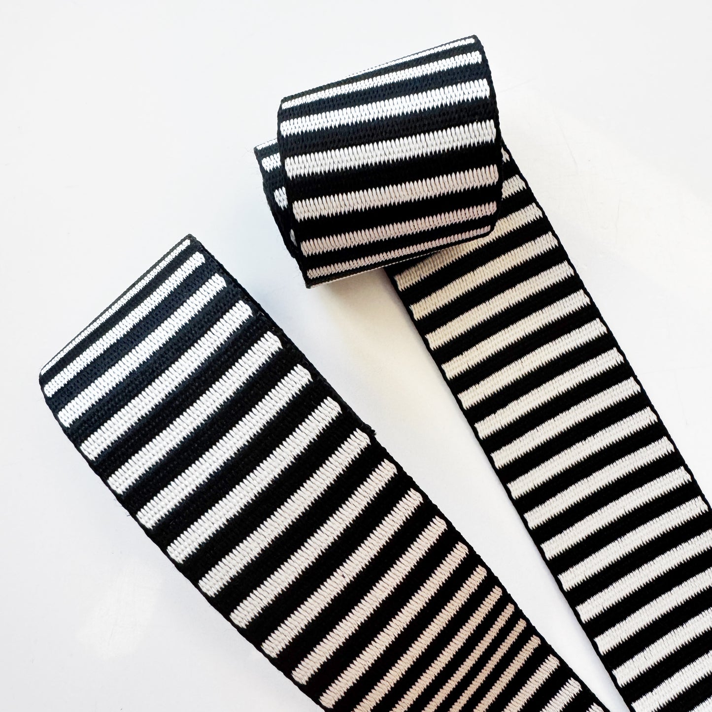 Black and white jacquard woven stripe webbing 2 inch width for bag straps and sewing projects