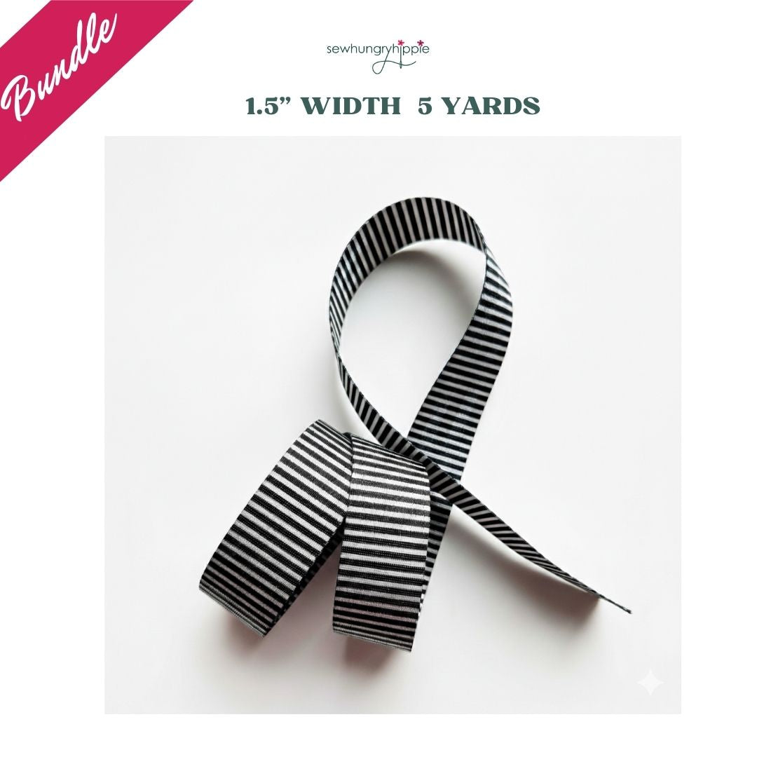 Black & White Striped Seatbelt Webbing 1.5" Width - 5 Yard Bundle