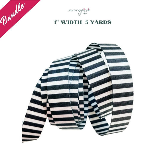 Black and White Striped Seatbelt Webbing - 1" Width - 5 Yards