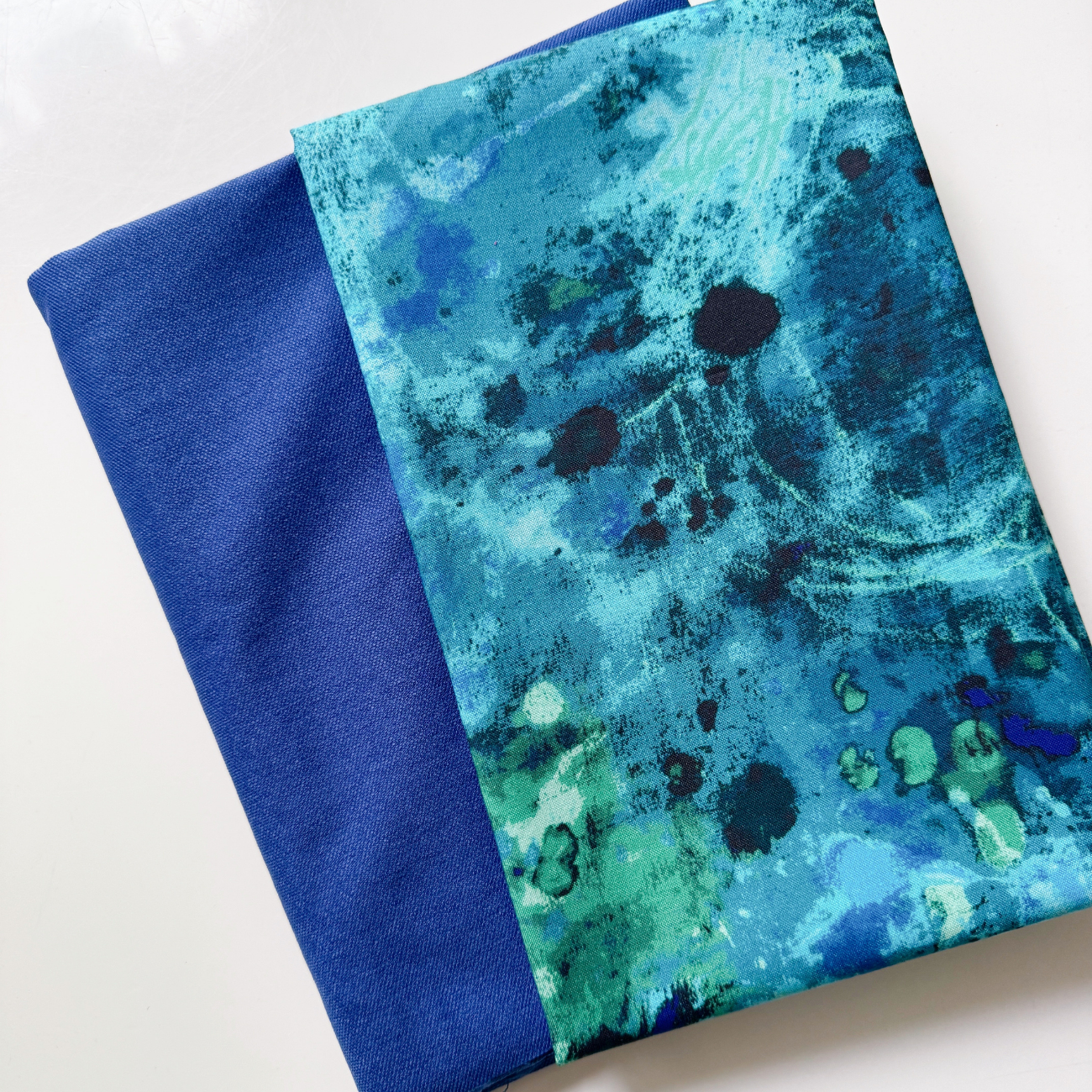 Blue Graffiti Fabric Bundle – 1 Yard Marcia Derse Fabric + Water Resistant Canvas Royal Blue