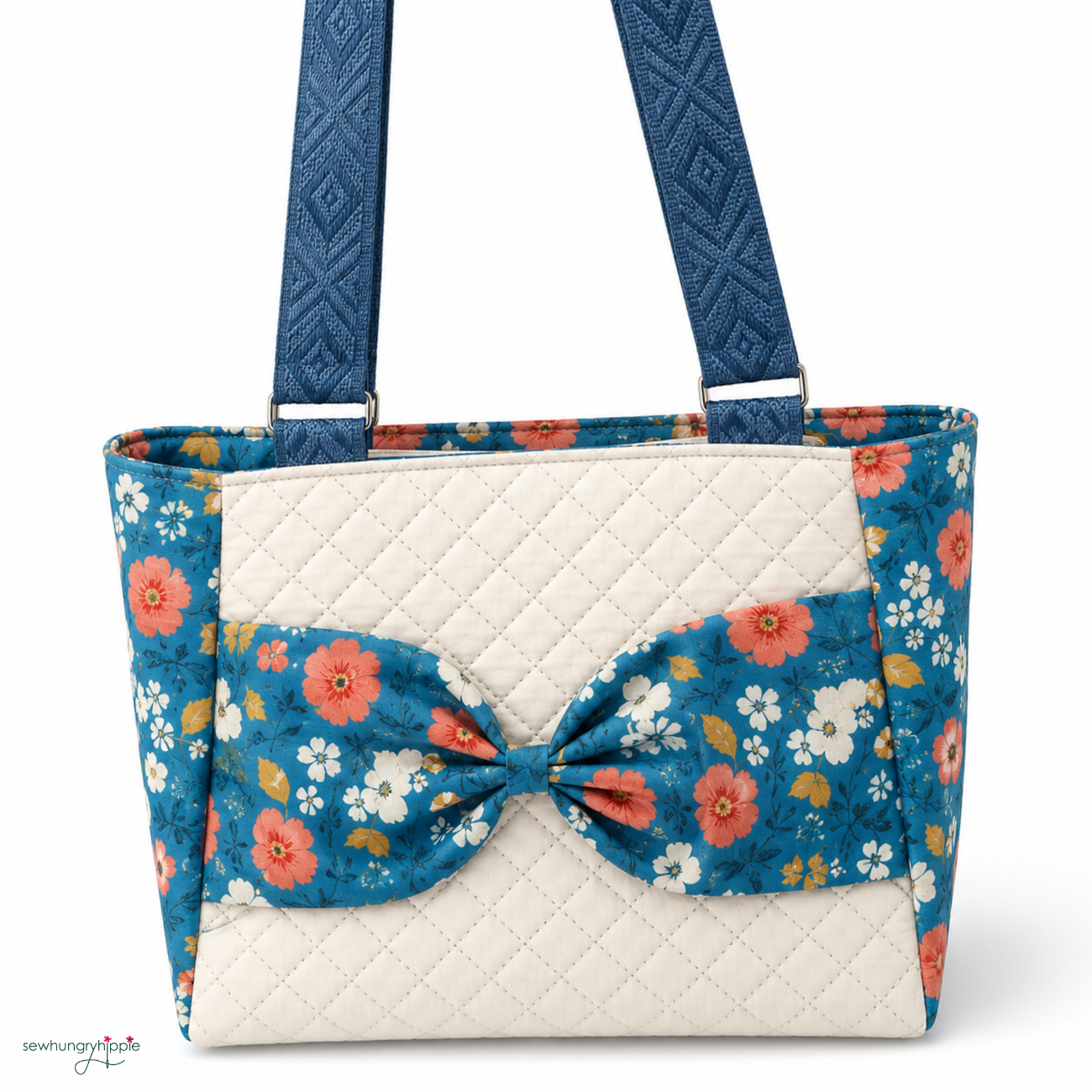 Blue Floral Fabric & Creamy White Quilted Vinyl Bundle – Bag Making Kit