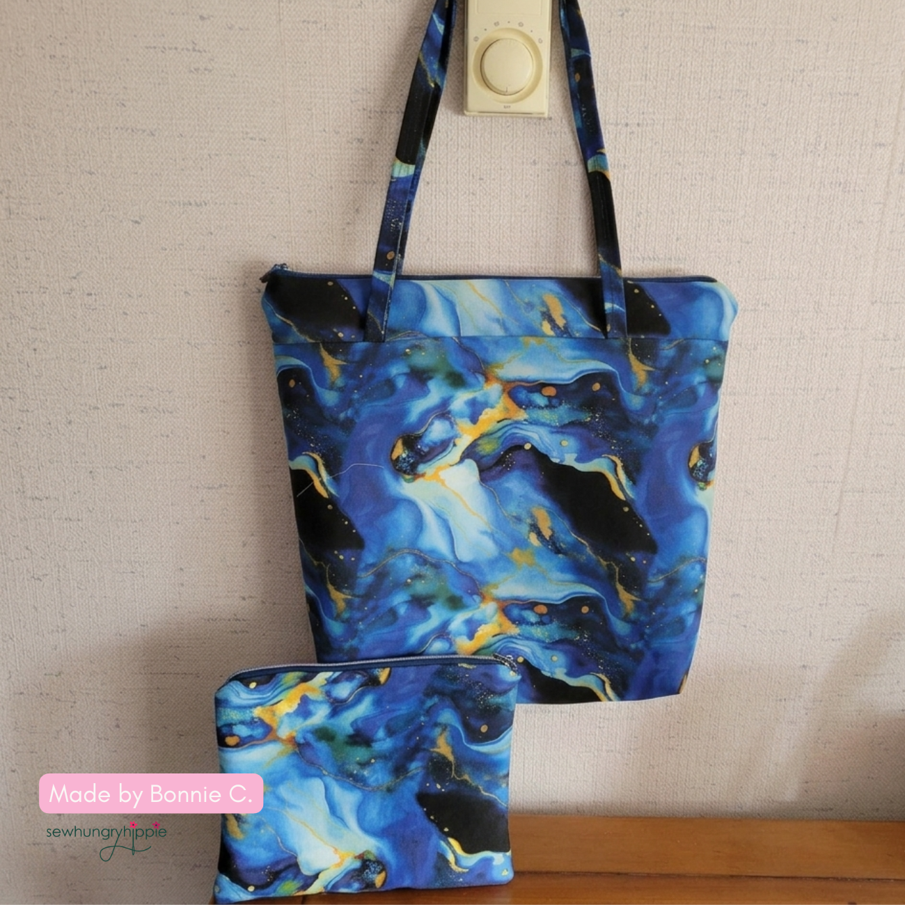 Blue & Gold Agate Pattern Canvas Fabric 36" x 58"