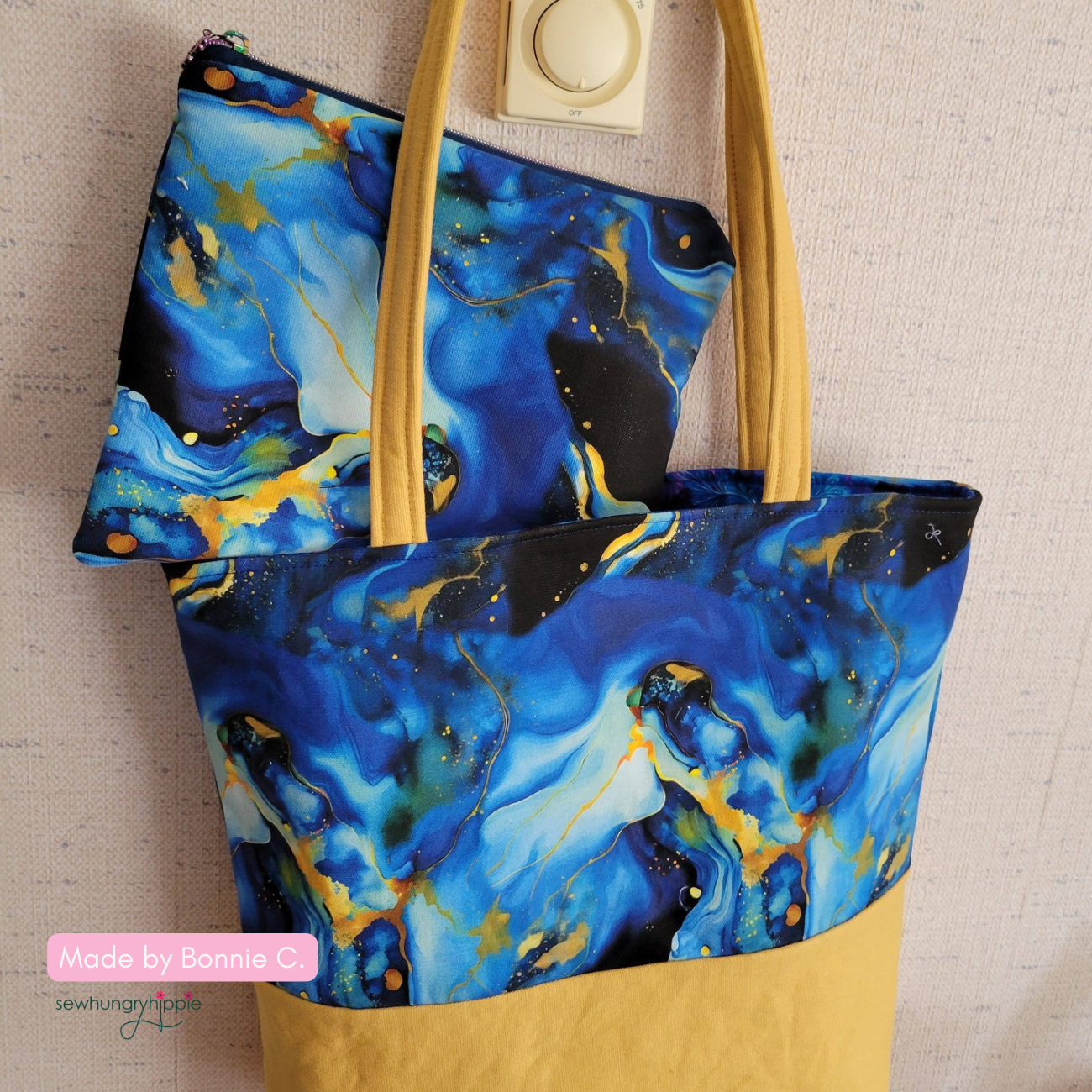 Blue & Gold Agate Pattern Canvas Fabric 36" x 58"