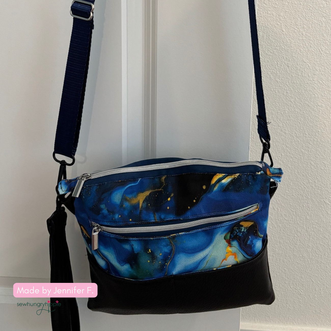 Blue & Gold Agate Pattern Canvas Fabric 36" x 58"