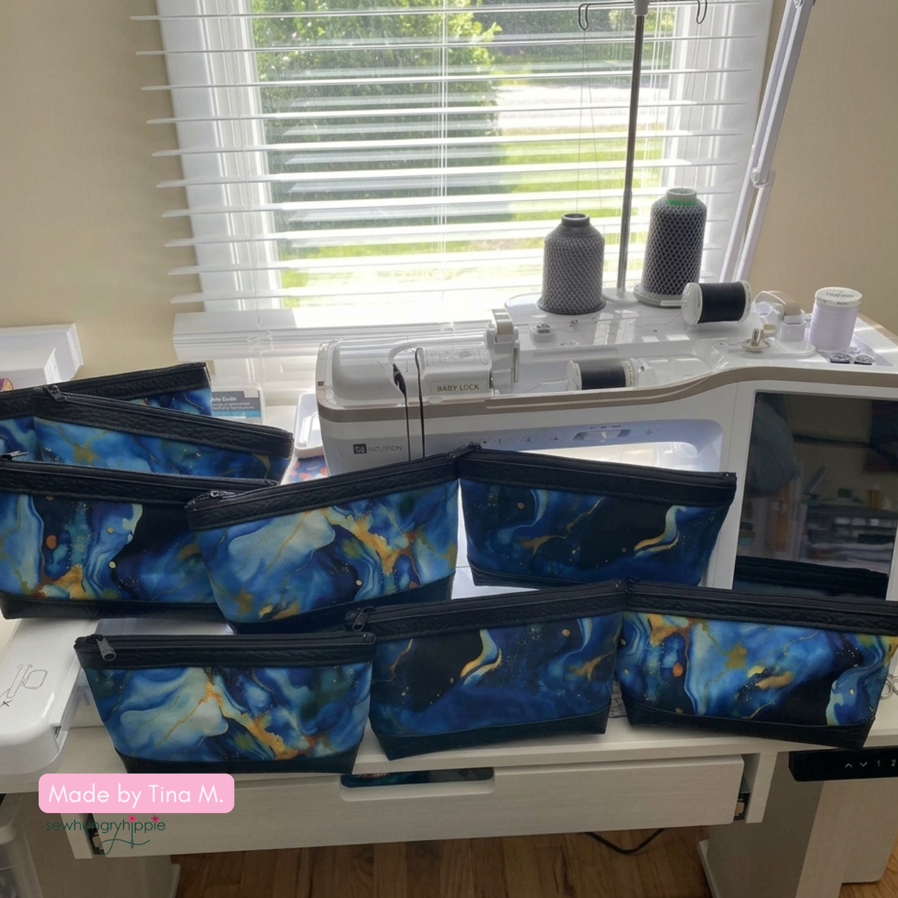 Blue & Gold Agate Pattern Canvas Fabric 36" x 58"