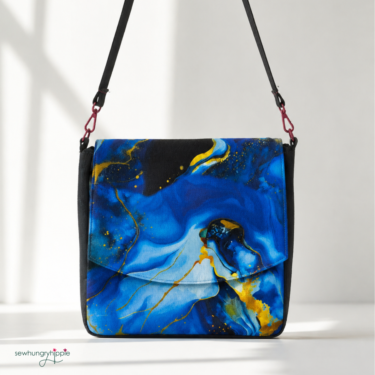 Blue & Gold Agate Pattern Canvas Fabric Panel – 36" x 58"