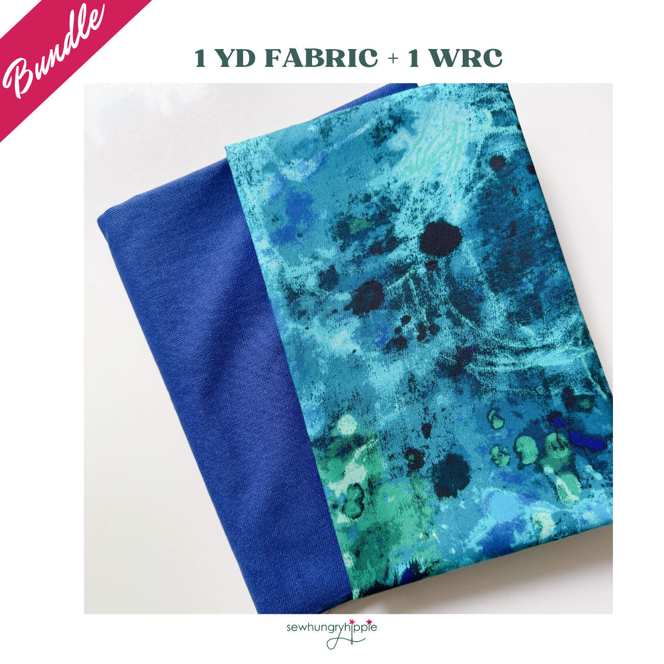 Blue Graffiti Fabric Bundle – 1 Yard Marcia Derse Fabric + Water Resistant Canvas Royal Blue