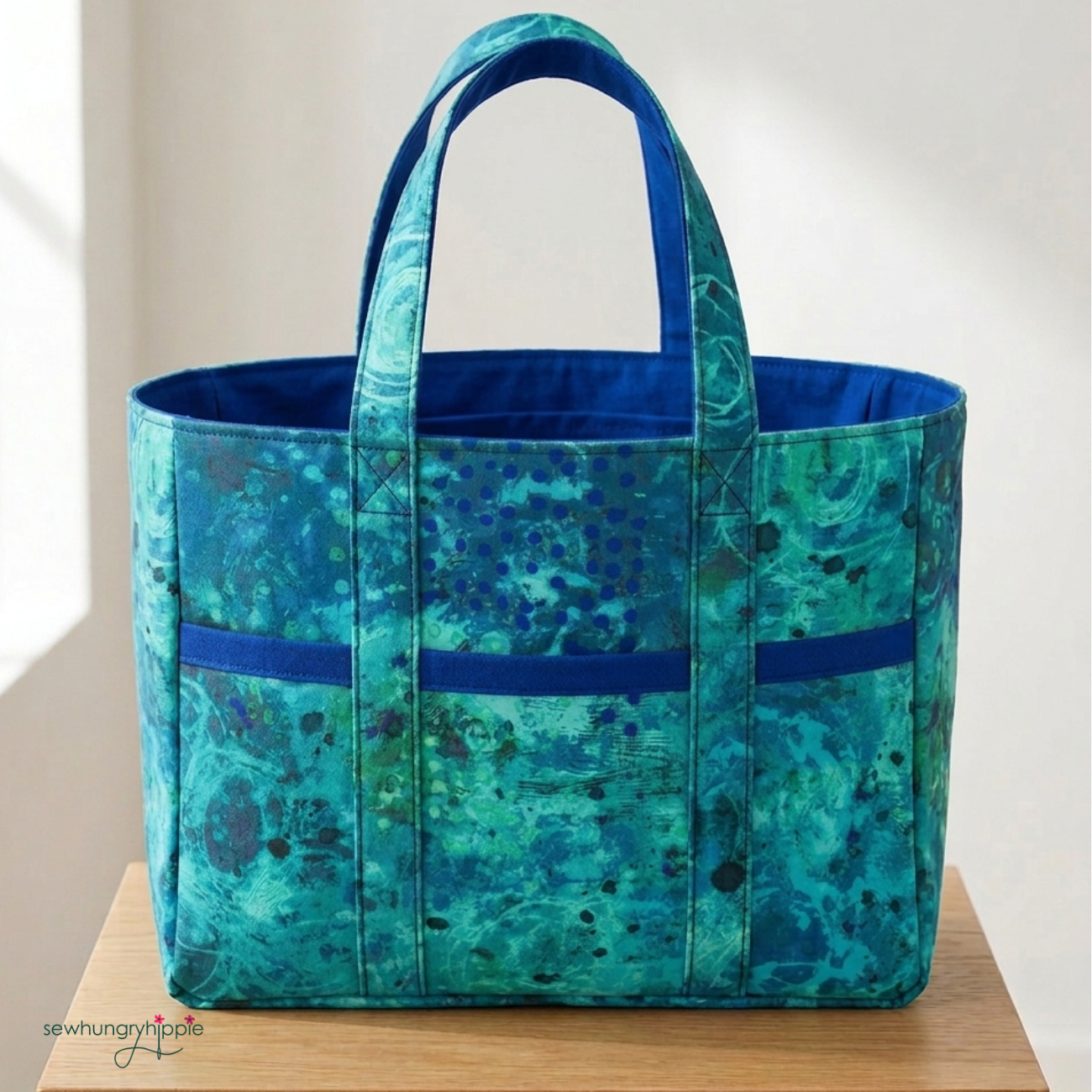 Blue Graffiti Fabric Bundle – 1 Yard Marcia Derse Fabric + Water Resistant Canvas Royal Blue