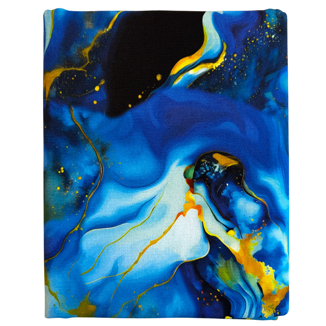 Blue & Gold Agate Pattern Canvas Fabric Panel – 36" x 58"