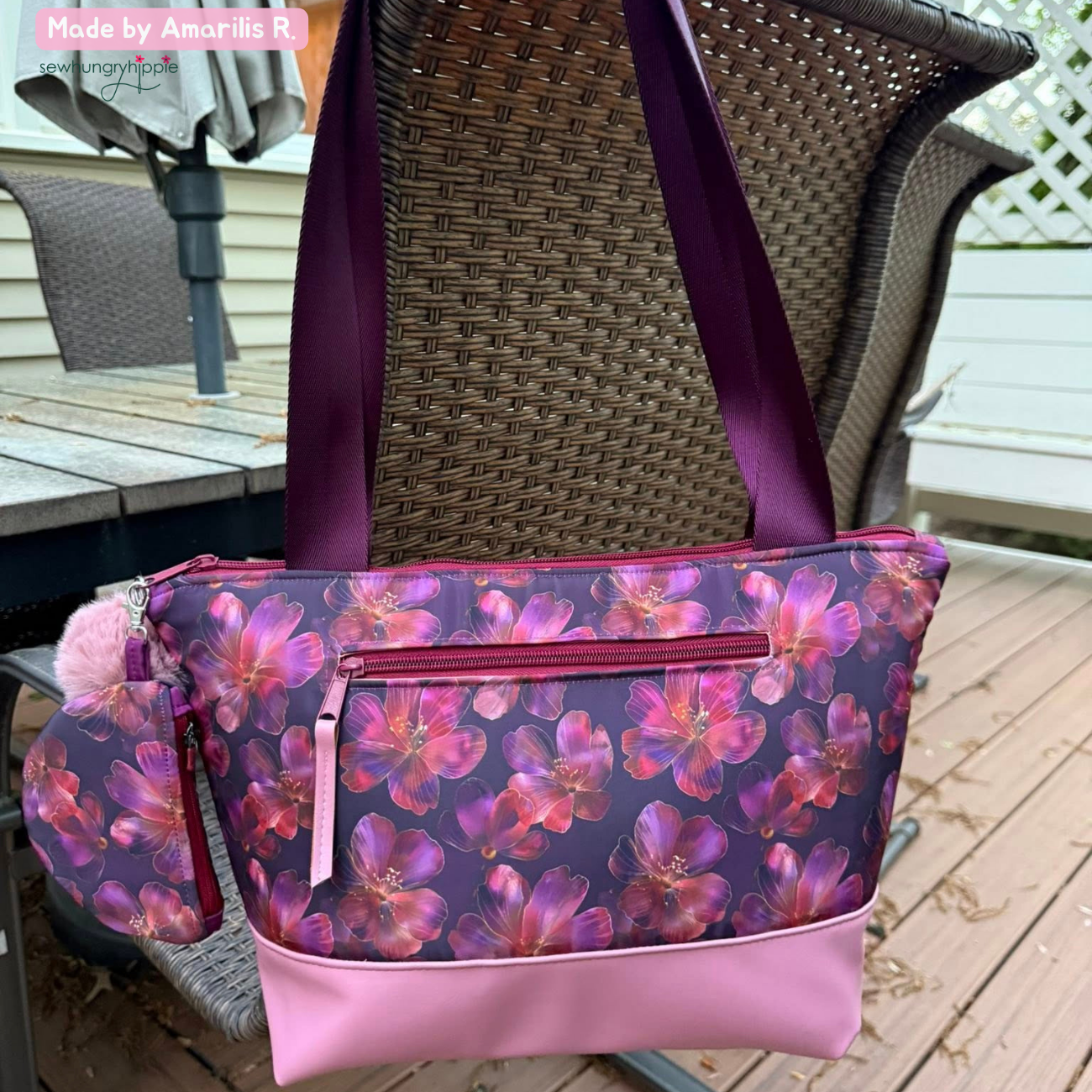 Bonded Nylon Burgundy Purple Florals - Durable Fabric for Bags