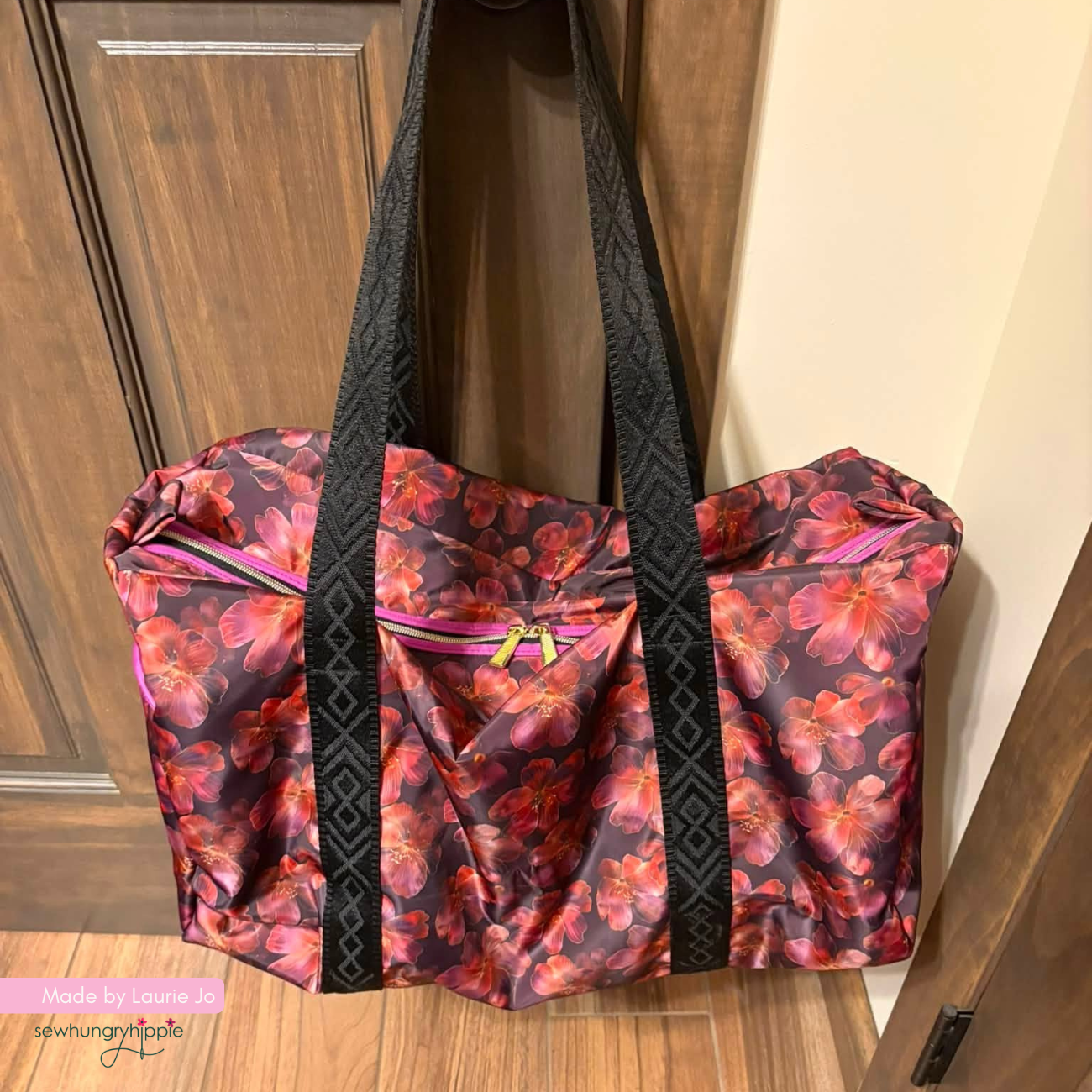 Bonded Nylon Burgundy Purple Florals - Durable Fabric for Bags
