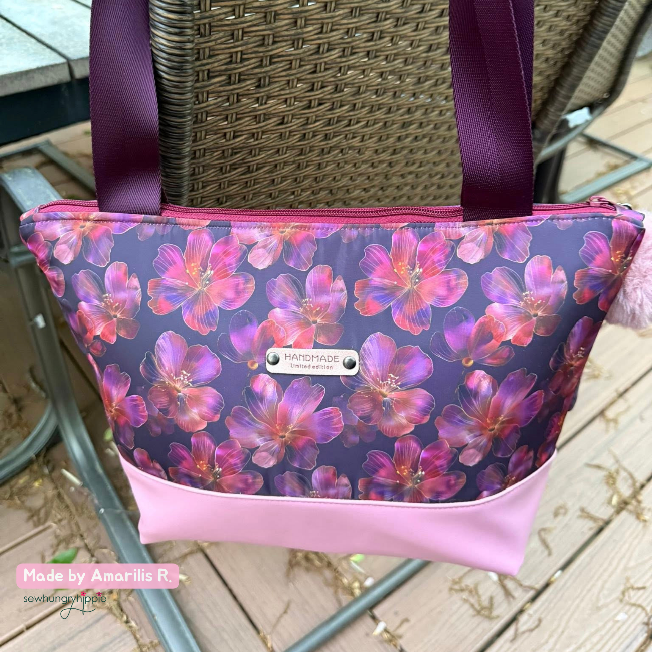 Bonded Nylon Burgundy Purple Florals - Durable Fabric for Bags